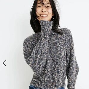 🩶🧡 Madewell Pleat-Shoulder Pullover Wool Blend Sweater Gray Peach Speckled S